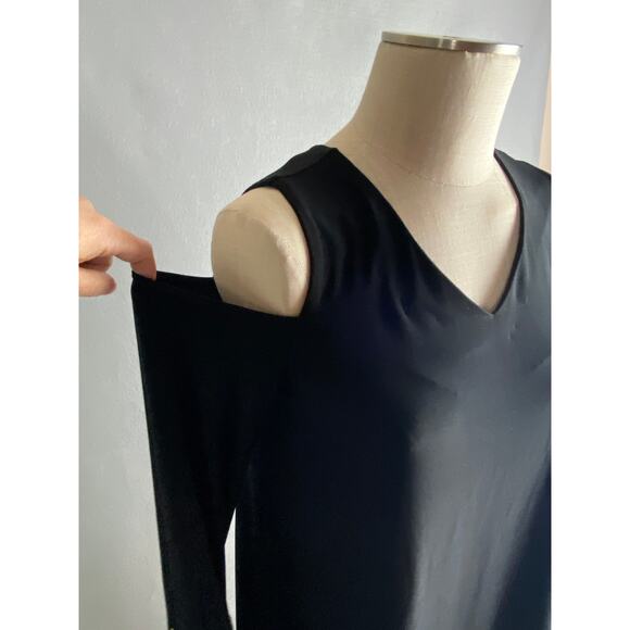 C Est 1946 Cold Shoulder Black Dress Small White Lace Cuffs - Picture 7 of 10